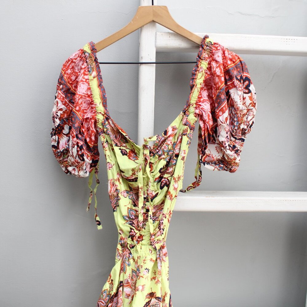 Free People Bali Citrus Skies Floral Wide Leg Jumper in Lime Size XS NWOT - Picture 3 of 9